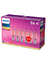 E14 - Philips LED Kerte Pære - Klar - 4.3W - 470lm  6-pak