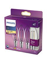 E14 - Philips LED Kertepære 2W - 250lm - Klar - 3-pak